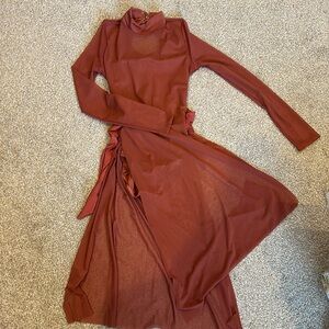 High Neck Auburn Mesh Dance Costume